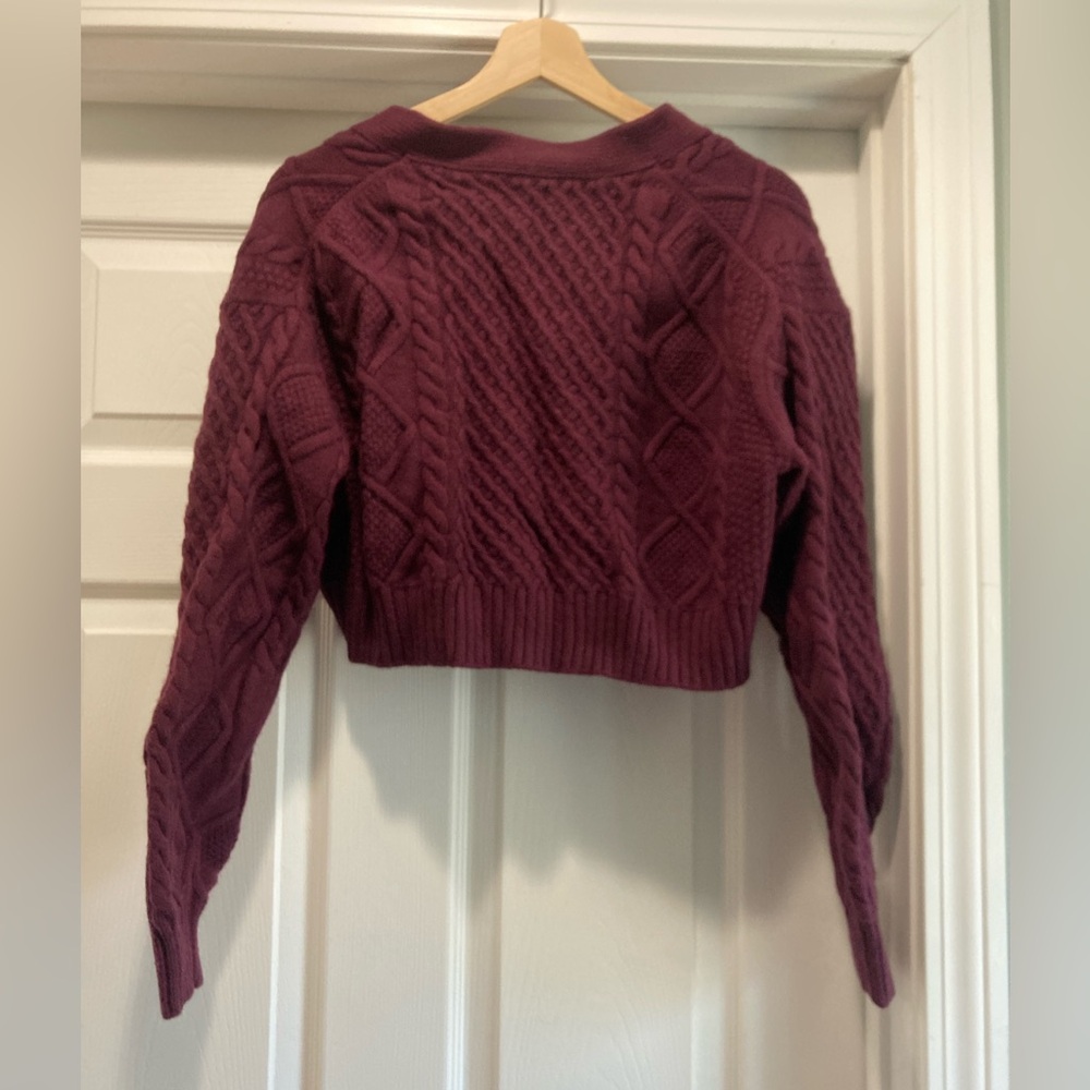 Aritzia Burgundy Cable Knit Cardigan - Picture 9 of 11